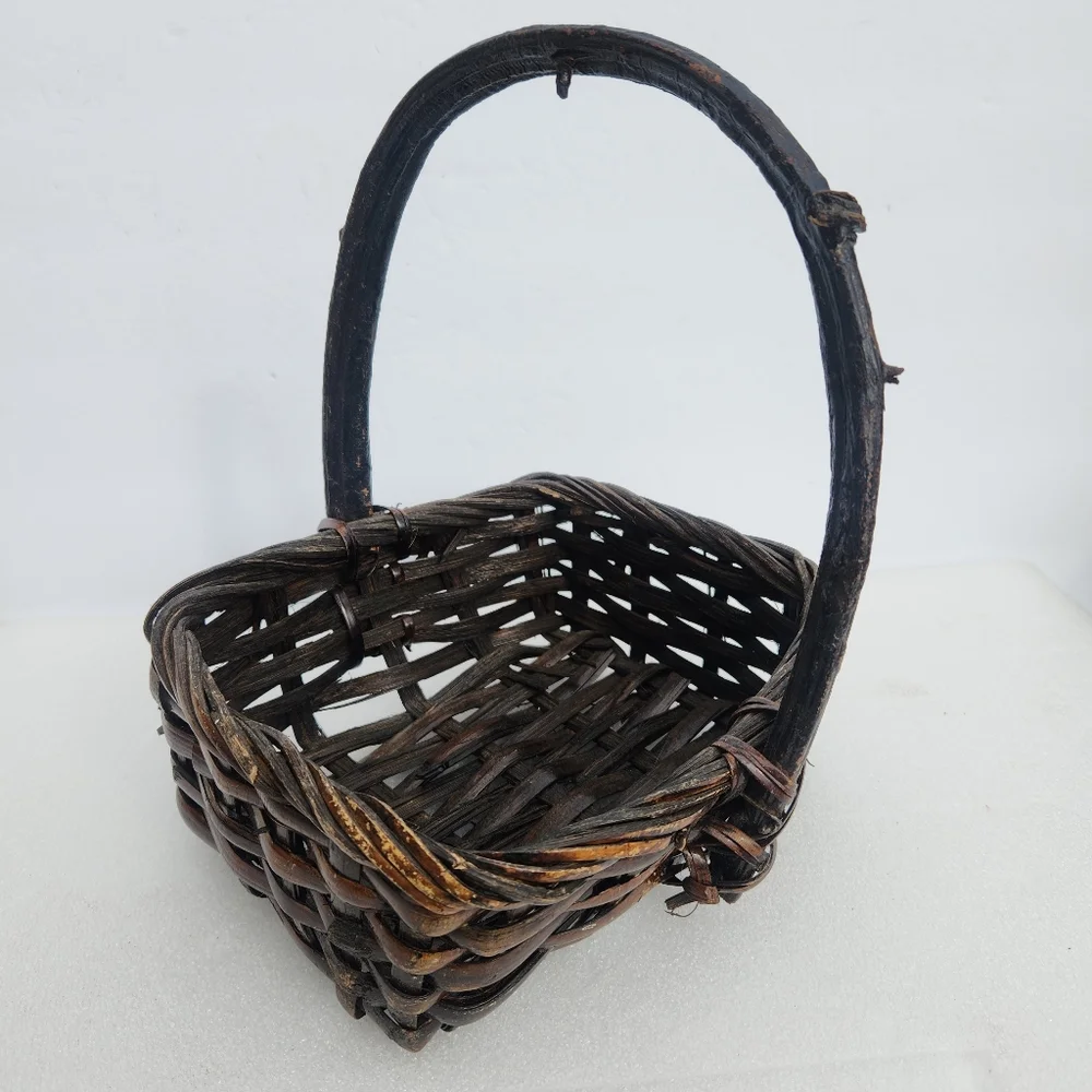 Classic White Furry Easter Bunny in Vintage Woven Basket